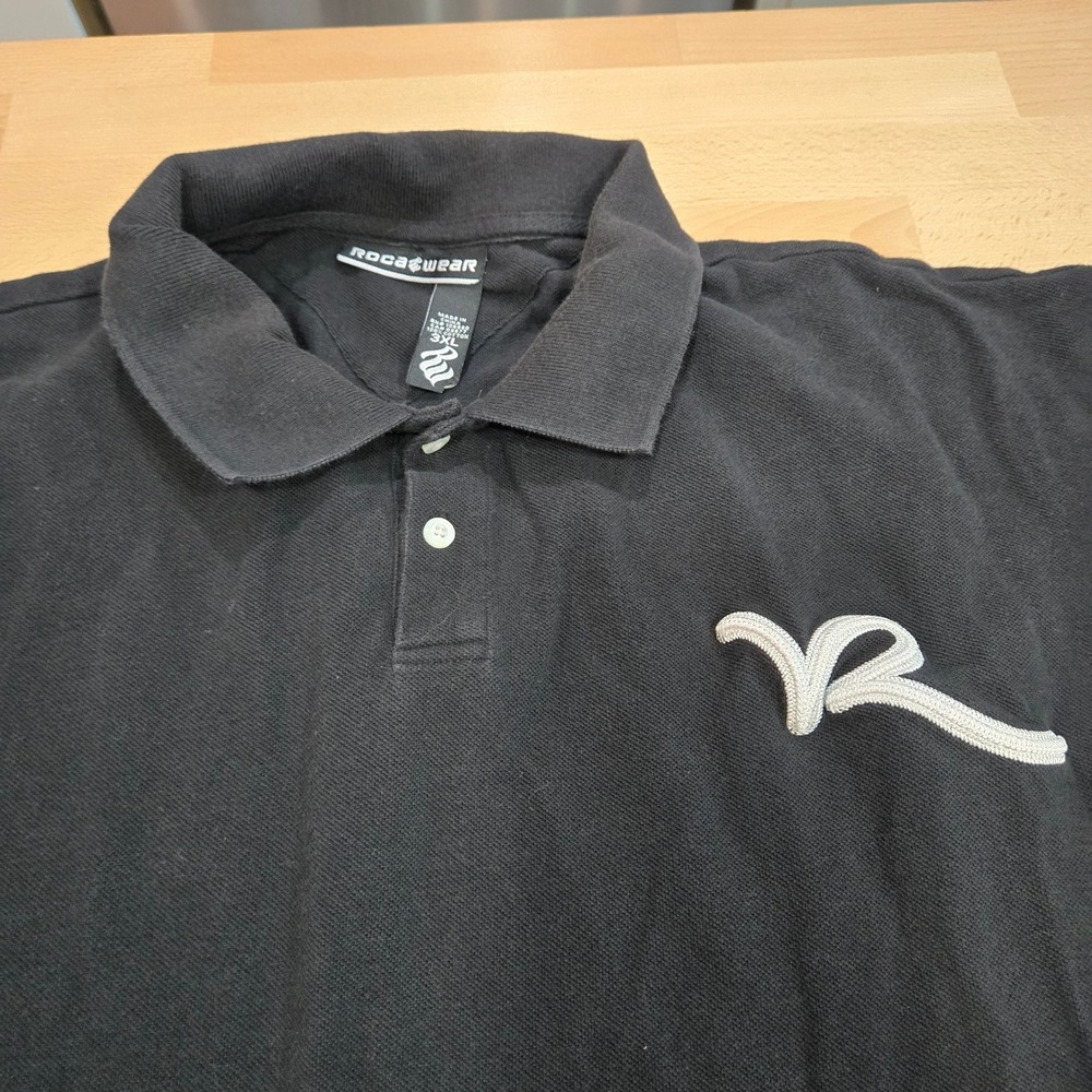 Rocawear Polo Shirt 3XL Black Cotton Short Sleeve Embroidered Logo Classic